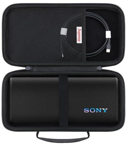 Supmay Hard Carrying Case for Sony ULT Field 3 Wireless Portable Bluetooth Speaker, Wireless Portable Speaker Protection Case with Mesh Pocket for Shoulder Strap, Charging Cables, Black