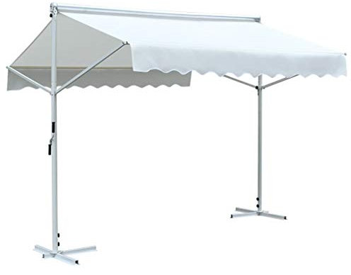 Homgoday Freistehende Markise, 3 x 3 m, cremefarben, Balkonmarkise, höhenverstellbar, für Balkon, Garten, Terrasse, cremefarben