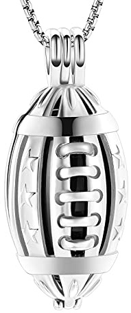 Minicremation American Football Urnen-Halskette für die Asche der Liebsten, Edelstahl, Fußball, Einäscherungsschmuck für Asche, Andenken, Anhänger, Gedenkmedaillon
