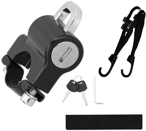 Cerradura de Casco de Moto, Bloqueo de Casco, Candado Universal Casco con Llaves, Helmet Lock Set Candado Accesorios, para Tubo de Manillar de 20-26 mm, Motocicleta, Bicicleta o Scooter, Negro