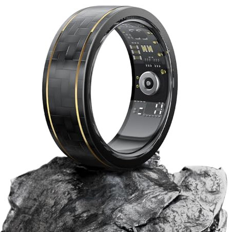 DekeFit Smart Ring Herren Damen, Fitness Ring mit 100+ Trainingsmodi, IP68, 24/7 Herzfrequenzüberwachung SpO2 Kalorien und Schlaf, Fitness Ring ist kompatibel mit IOS/Android, Größe 9, Schwarz Gold