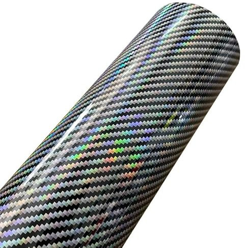 Covering Carbone Rouleau d'enveloppe en vinyle holographique brillant en Fiber de carbone, or, argent, noir, avec autocollant auto-adhésif à dégagement d'air Covering Voiture(Silver,50cm x 500cm)