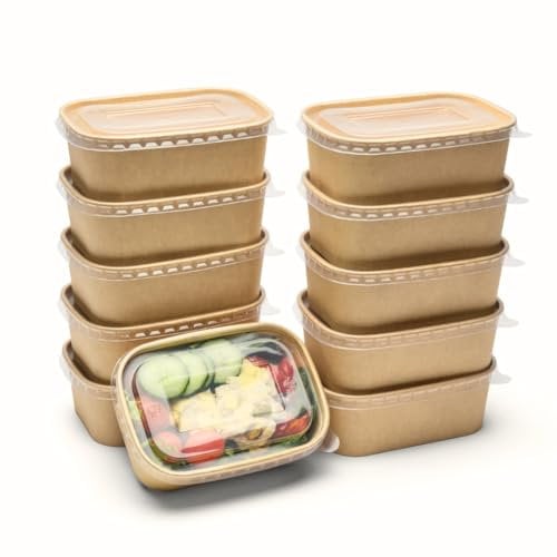 London Coffee Cups 650ml Kraft Food Containers with PP Lids Rectangular Takeaway Box, Kraft Paper Salad Box, Take Out Salad Box, Oil and Water Resistant, for Takeaway, Fitness Lunch, Salad (50)