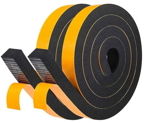 LIKERAINY Bande de d'Étanchéité 25,4x19mm Autocollante en Mousse Joint Fenêtre Boudin de Portes Isolation en Caoutchouc Imperméable et Insonorisation Noir 2 Rouleaux Total 4 Mètres