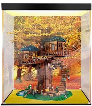 HCAEIOFJ Espositore in acrilico trasparente per Lego Ideas 21318 applicabile per scatola regalo per casa sull'albero (solo vetrina) (sfondo autunnale+luce)
