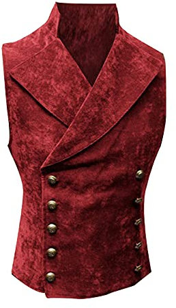 Button Color Solid Men's Vest Retro Men's Blouse Dress Shirts for Men with Tie Red