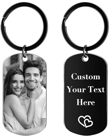 Porte Clef Personnalisable Porte Clé Personnalisé Photo et Texte, Double Face Gravé au Laser Acier Inoxydable Porte-Clés Personnalisé Idéal Cadeau pour Femmes, Homme, Couples, Famille, Ami
