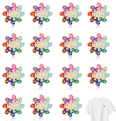 Lot de 15 broches colorées de sensibilisation au cancer du sein, pour la prévention et la sensibilisation au cancer, convient aux hommes et aux femmes, 2.5x2.5cm, Acier allié