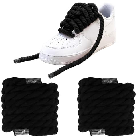 eModwey Lacets Corde Chunky 10mm pour Sneakers - Lacets Épais et Durables pour Air Force 1,Ronds Lacet Corde,Lacet Large en Coton de Haute Qualité,150cm,Noir