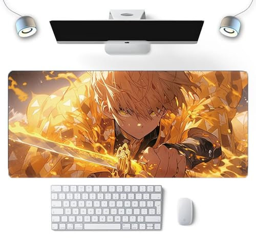 Giapponese Anime Agatsuma Zenitsu Gaming Mouse Pad, Demon Grande Tastiera Mouse Mat, antiscivolo e impermeabile, Accessori PC Gaming XXL (800×300×3mm)