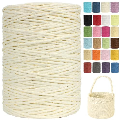 Raffia Garn (2mm X 300m) – Doppelstrang Papierdraht Zum Häkeln & Stricken Von Taschen, Strandmützen & DIY | Weiches Geflochtenes Bastband | Raffia Strickgarn (G8)