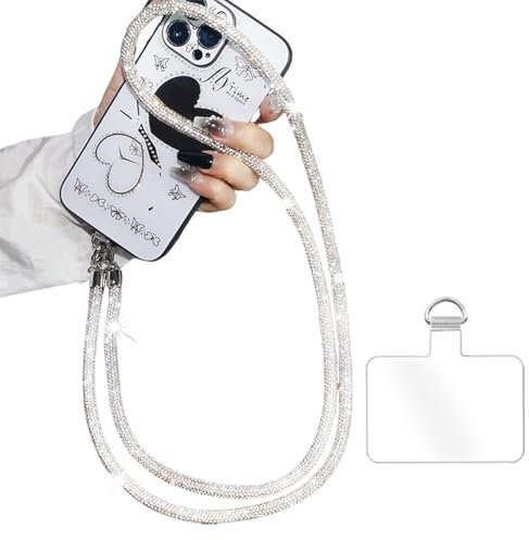 Heanvmyss Chaîne de Cou pour Téléphone Portable,Lanières de Téléphone en Bandoulière,Lanière à Bandoulière en Strass avec Patch,Sangle de Chaîne Universelle,Compatible avec Tous Coques pour Smartphone