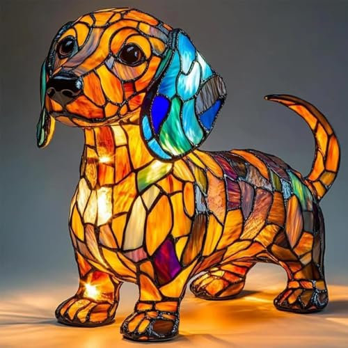 Dackel Lampe, 3D Dackel Deko Lampe, Nachtlicht der Hundeserie, LED Hunde Tischlampe aus Gebeiztem Kunstharz, Niedliche Dackel Figuren mit Warm Licht für Vintage Deko, Geschenk für Hundeliebhaber