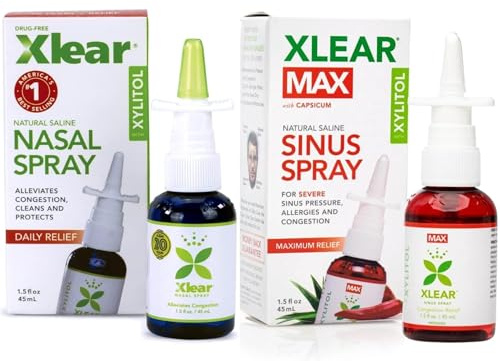 Xlear Natural Xylitol Nasal Spray, Regular and Max Bundle, Stronger, Fast Acting Formula with Capsicum, 1.5 fl oz (Pack of 2)