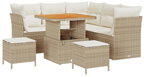 vidaXL Gartensofa-Set 8 STK. 5-Sitzanzahl Beige und Creme Poly-Rattan