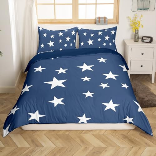 Homemissing Stern Druck Bettwäsche Set 135x200cm Kinder Moderne Kunst Bettwäsche-Set für Kinder Jungen Mädchen Hellblau Betten