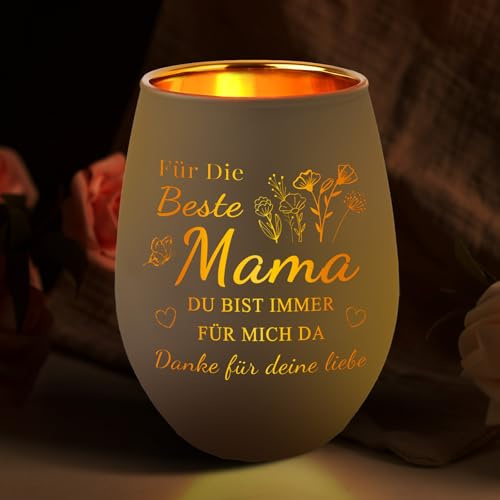 Muttertagsgeschenk, Geschenke für Mama, Windlicht Glas mit Gravur für Mama, Geschenk Teelichthalter mit Gravur, Herzerwärmende Geschenke zum Muttertag für Geburtstag Weihnachten