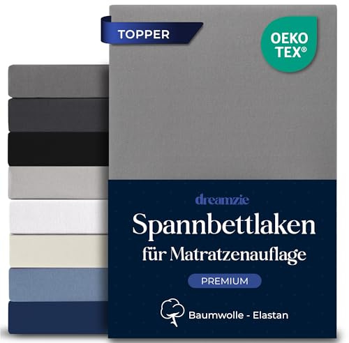 Dreamzie Topper Spannbettlaken 180x200cm - Baumwolle Elastan Premium Komfort 250gsm - 18 cm, Topper oder Flache Matratzen - Oeko-Tex - Anthrazit