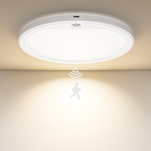 Gaethra® Plafon LED Techo con Sensor de Movimiento, Luz con Sensor de Movimiento Recargable, 8000mAh, Redondo,Ideal para Escaleras, Pasillos, Cochera, 3000K, 4000K, 6500K