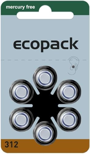 Varta Ecopack Hörgerätebatterien Typ 312 (PR41, P312) – 30 Stück (5x6) – Zink-Luft Batterien 1,4V – langlebig, zuverlässig & leistungsstark – Original Qualität
