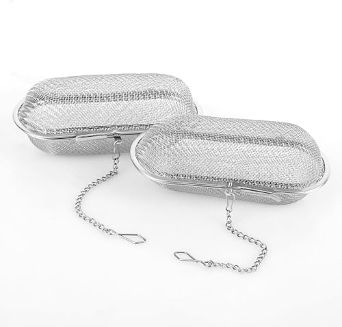 2 Stück Gewürzsieb zum Mitkochen,Kräutersieb mit Kette und Haken einhängen am Topfrand, Feinmaschiger Edelstahl Gewürzkugel Teesieb/Gewürz/Kräuter/Teesieb – vielfältige Einsatzmöglichkeiten