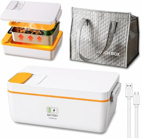 SOUTH AREA Boîte Repas Électrique Sans Fil 1L avec Batterie 12000mAh, Lunch Box Chauffante Portable, Chauffe-Plat Inox avec Écran et Minuterie, pour Travail, Bureau, Voiture, Camping