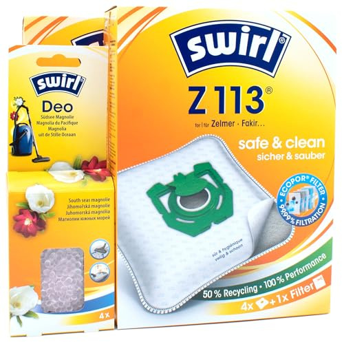PakTrade 8 Staubsaugerbeutel + Deo-Perlen kompatibel mit Hanseatic Future Power | kompatibel mit Swirl Z113 - Z 113 | 8 Beutel, Lufterfrischer, Zubehör, Ersatzteile