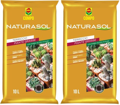 COMPO Naturasol Cactacee, Terriccio per Piante Grasse, Con Sabbia Silicea e Pomice, Sacco 10 L (Confezione da 2)