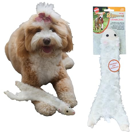 SPOT Skinneeez Crinklers Lamb - Stuffing-Free Dog Toy with Crinkle & Squeaker Sounds, Durable for Moderate Chewers, Tug Toy for Small Dogs & Puppies, 14in