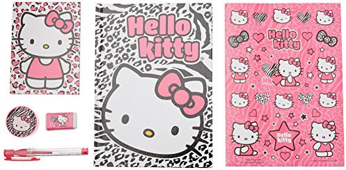 Hello Kitty Stationery Set in Clear Binder Pouch 6 pcs Set (Journal, Memo Pad, stickers, eraser, sharpener and Gel Pen)