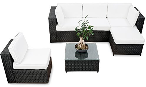 XINRO erweiterbares 18tlg. XXL Lounge Set Polyrattan - schwarz - Gartenmöbel Sitzgruppe Garnitur Lounge Möbel Set aus Polyrattan - inkl. Lounge Sessel + Ecke + Hocker + Tisch + Kissen