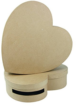 Décopatch EV003O Set mit 2 Briefkästchen in Herzform (aus Pappmaché zum Verzieren und Personalisieren, 9 x 36 x 36 cm und 10 x 36 x 36 cm) 1 Set kartonbraun