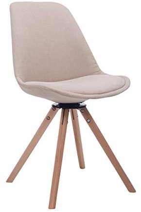 CLP Retrostuhl Troyes Rund Mit Stoffbezug Und Hochwertiger Polsterung I Drehbarer Stuhl Mit Schalensitz Und Massiven Holzbeinen | Farbe Creme Gestell Farbe Natur