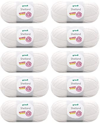 Gründl Wolle Shetland - Dicke Wolle zum Häkeln und Stricken - Winterwolle - Weich und wärmend - 80 % Polyacryl, 20 % Wolle - 10 Knäuel 100 g / 170 m - Nadelstärke 7-8 - Weiß