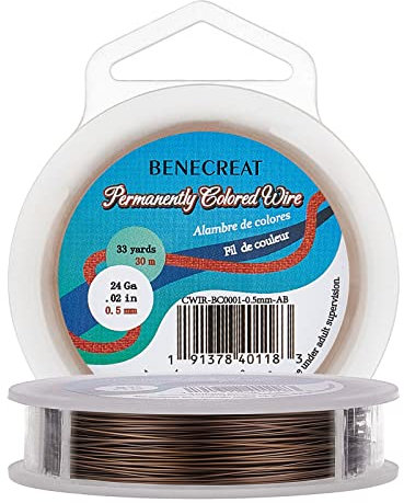 BENECREAT 24Gauge (0.5mm) Anlaufbeständiger antiker Bronzedraht, Schmuckherstellung Kupferdraht, 30M/33Yard