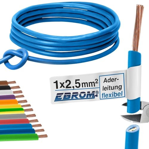 Câble conducteur flexible - Conducteur unique flexible - Gaine en PVC - H07V-K 2,5 mm² - Couleur : bleu clair - Plusieurs longueurs disponibles par incréments de 5 m - Longueur : 20 m - 2,5 mm²