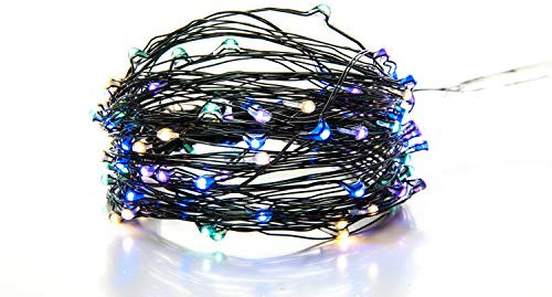 100 LED Fairy Lights 10.5M Now with 105 LEDs 8 Function USB Power Supply Copper & Black Wire S4U (Black Wire String Lights – Multi Coloured)
