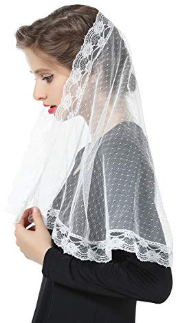 BEAUTELICATE Spitzen Mantilla Schal Schleier Tüll Stola Schwarz Weiß Für Damen Kirche Messe Kapelle Katholisch Braut Brautjungfer V106