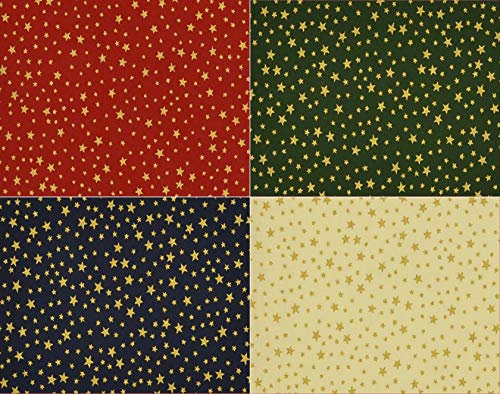 Fabrics-City ROT-Gold Weihnachten Baumwollstoff Sterne Bedruckt Baumwolle Stoff Stoffe, 3922 (Rot-Gold)