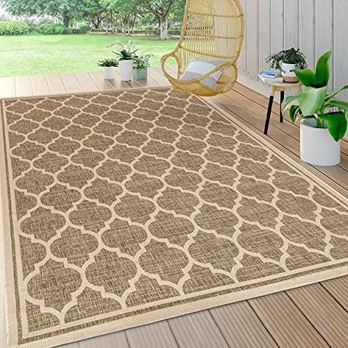 JONATHAN Y SMB109A-5 Trebol Alfombra Exterior Interior Textura Tejido Celosía Marroquí, Bohemia Moderna, Fácil de Limpiar, Habitación, Cocina, 150 cm x 240 cm, Marrón/Beige