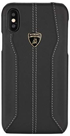 Lamborghini Backcover Hülle D1 Serie Apple iPhone Xs Max Schwarz - Genuine Leather - Echtes Leder