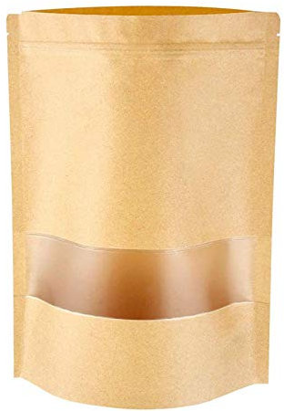 50 Stück Kraftpapier-Beutel mit Reißverschluss zum Aufstellen von Lebensmitteln, wiederverwendbar, verschließbare Beutel mit transparentem Fenster für Süßigkeiten, Kaffee, Bohnen (15 x 22 cm)