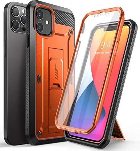 SUPCASE Unicorn Beetle Pro Series Full-Body Rugged Holster Case with Built-in Screen Protector for 6.1-Inch iPhone 12/12 Pro (2020), Orange
