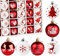 ilauke 30 Stück Weihnachtsdekoration Kugeln Ornamente Set, 6 cm Weiß und Rot Anti-Drop Weihnachtsbaum Ornamente, 6 Stile Weihnachtsbaum Kugeln, einschließlich Elch Schneeflocke Weihnachtsbaum
