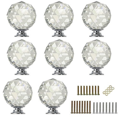 IGNPION 8 X 40mm Clear Crystal Glass Knobs Kitchen Drawer Door Knob Cupboard Pull Handle Hardware for Bedroom Furniture, Bedside Cabinet, Dresser Unit and Chest