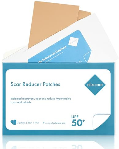 elix·care - Cerotti Cicatrici Chirurgiche con Acido Ialuronico - Riduzione Cheloidi e Cicatrici - Impermeabili e Anti-UV UPF50 - Consigliati da Dermatologi - 20x10 cm, Poliuretano, Confezione da 2