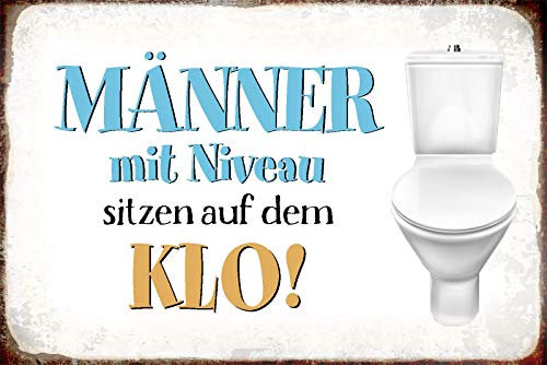 Schatzmix Spruch Männer mit Niveau sitzen auf dem Klo Deko 30x20 cm tin Sign Blechschild, Blech, Mehrfarbig, 20x30 cm