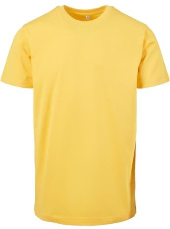 Build Your Brand Herren T-Shirt Round Neck, Männer Basic T-Shirt mit Rundhalsausschnit, Regular Fit, Baumwolle, Taxi yellow, 5XL