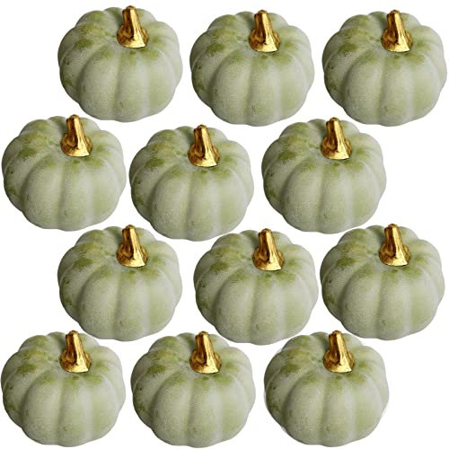 YAAVAAW 12 Stück Herbst Deko Künstlicher Kürbis Kleiner Grün,Kürbis Deko Gefälscht Schaum Herbstdekorationen für Zuhause Thanksgiving Dekoration,Halloween,Tischdeko,Partydekoration,Hochzeit,DIY