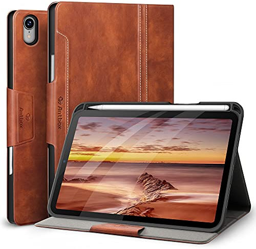 Antbox Case for iPad Mini 7 (A17 Pro), iPad Mini 7th/6th Generation (2024/2021) 8.3 inch with Pencil Holder Vegan Leather Smart Cover with Auto Sleep/Wake Stand Function (Brown)